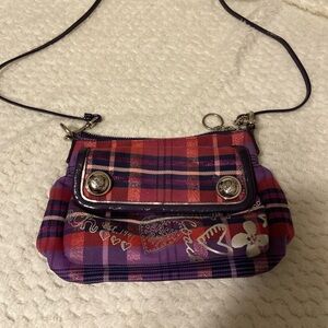 Coach Poppy Shoulder Bag Tartan Check Purple Pink Crossbody